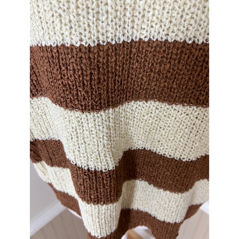 Zenana Striped Loose Knit V-Neck Sweater Brown Cream Short Sleeve S/M - Picture 11 of 11